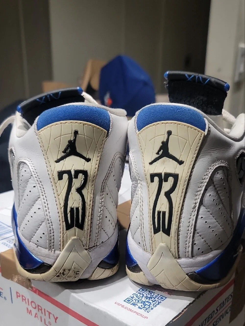 Jordan Men's White and Blue Retro Sneakers